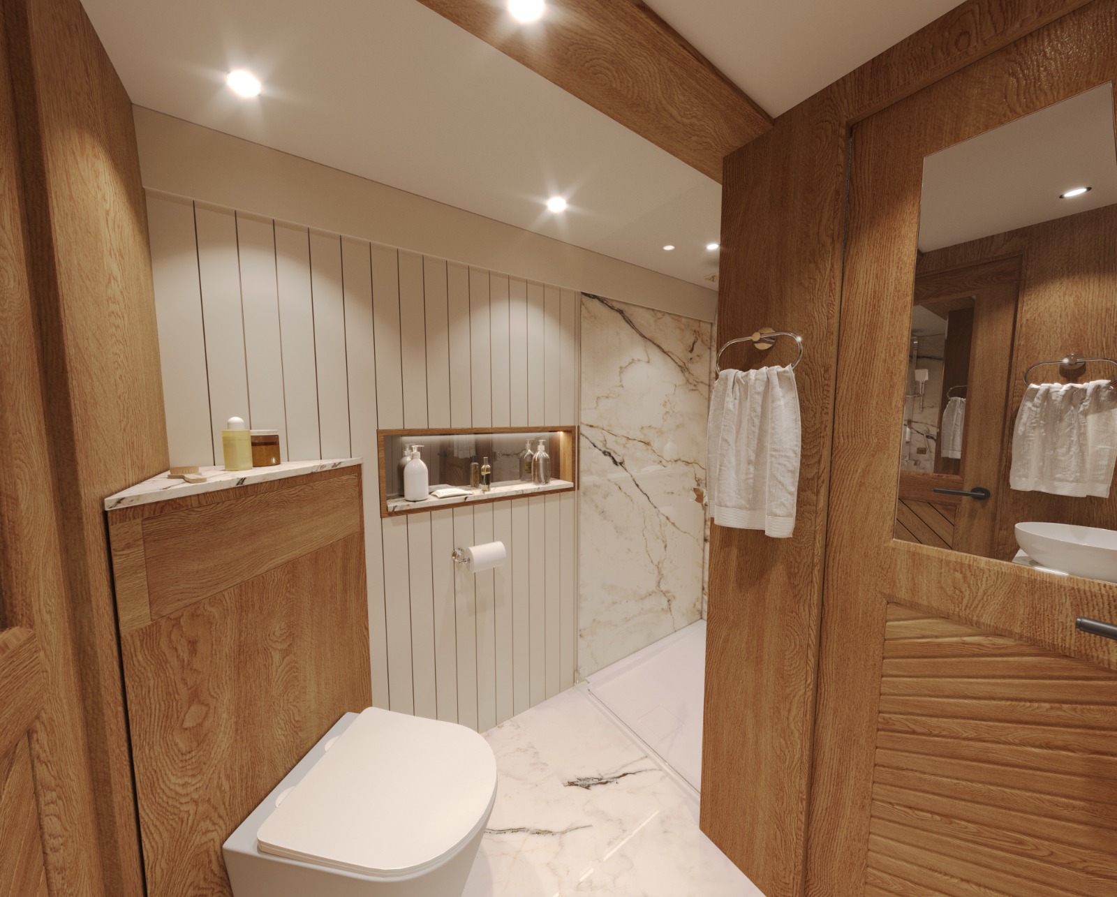 Carefully finished Oakums narrowboat interior