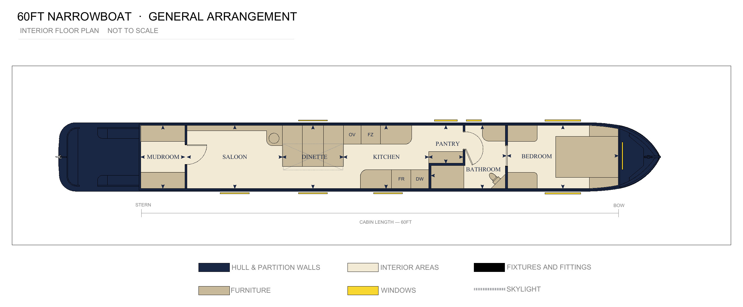 Indicative Oakums 60ft Closed Bow floor plan