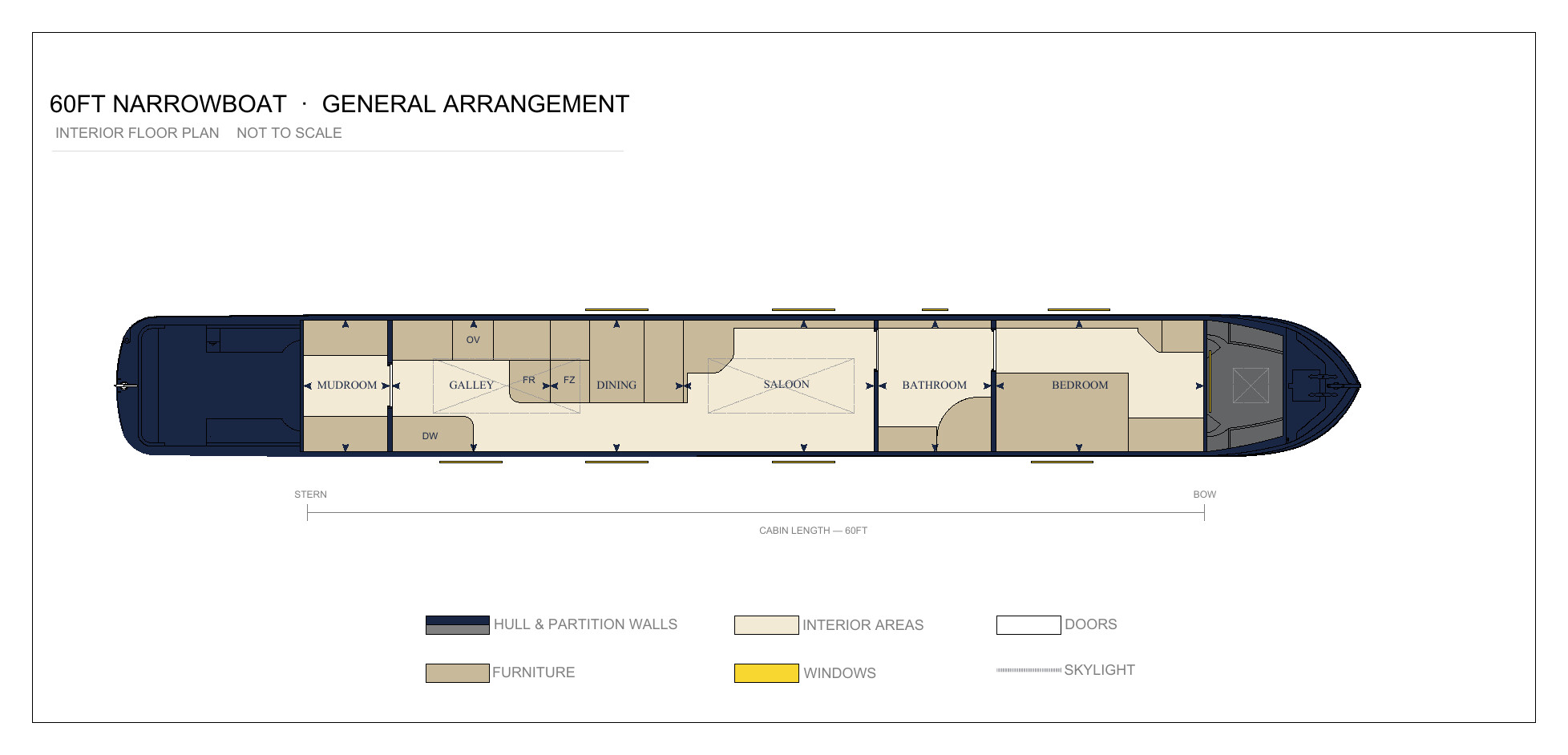 Indicative Oakums 60ft Open Bow floor plan